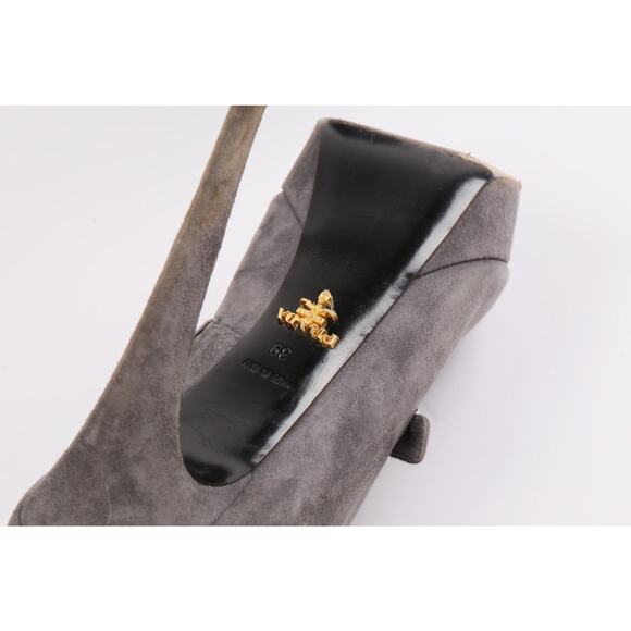 PRADA Gray Suede Leather Peep Toe Buckle Platform Ankle Boots Booties Size 39 - Picture 12 of 12